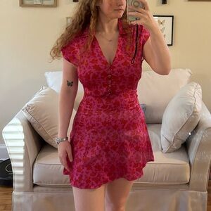 Zara Pink and Red Floral Mini Dress